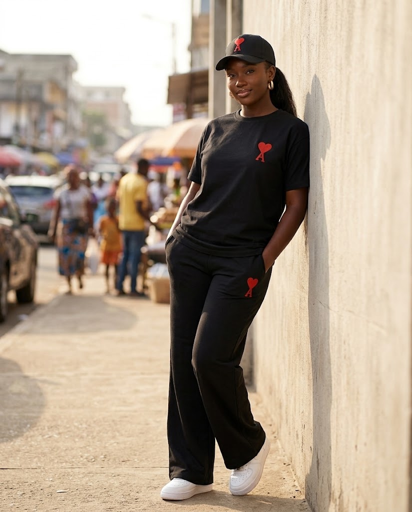 Ensemble t-shirt et pantalon cœur brodé