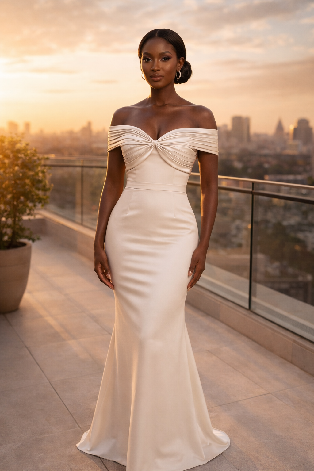 Robe longue bustier drapé épaules nues