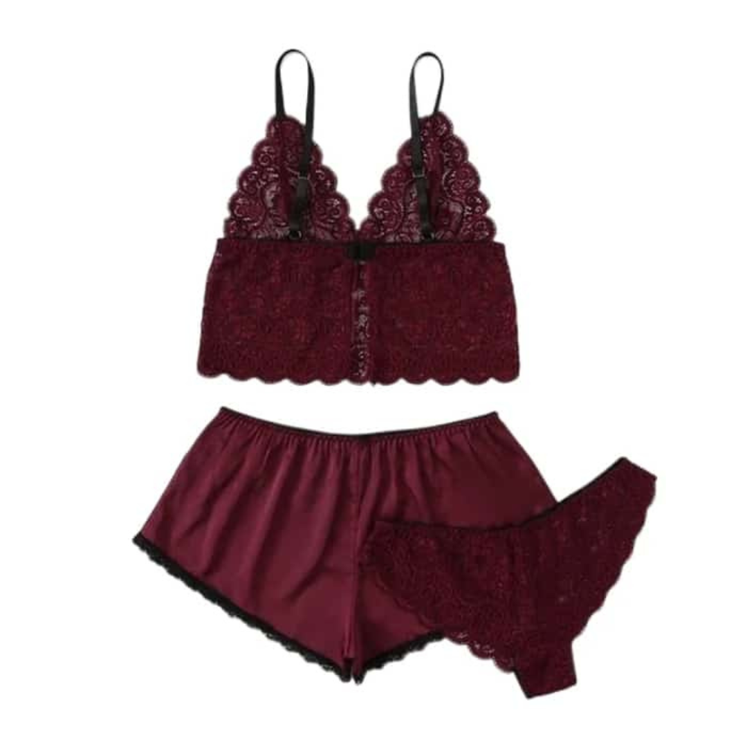 Ensemble 3 Pièces – Haut en Dentelle Style Spencer, Caleçon et Culotte