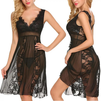 Ensemble Audace Multicolore - Robe de Nuit Mi-longue en Dentelle Transparente