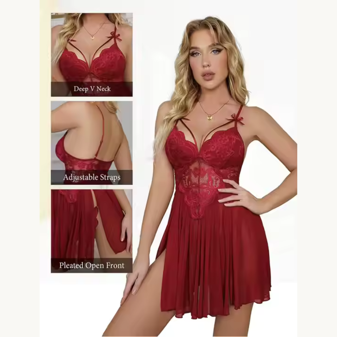 Nuisette Sexy en Dentelle & Voile Fendu – Glamour & Séduction