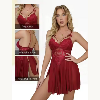 Nuisette Sexy en Dentelle & Voile Fendu – Glamour & Séduction