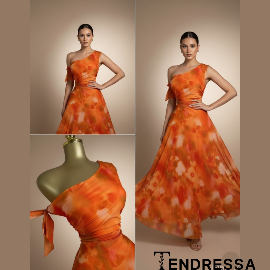 Robe Longue Orange Asymétrique – Audace & Séduction