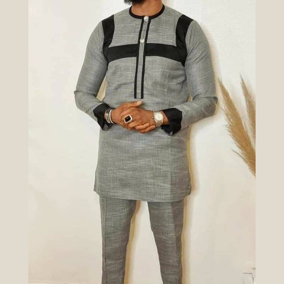 Tunique Homme 2 Pièces à Manches Longues - Sobriété et Style
