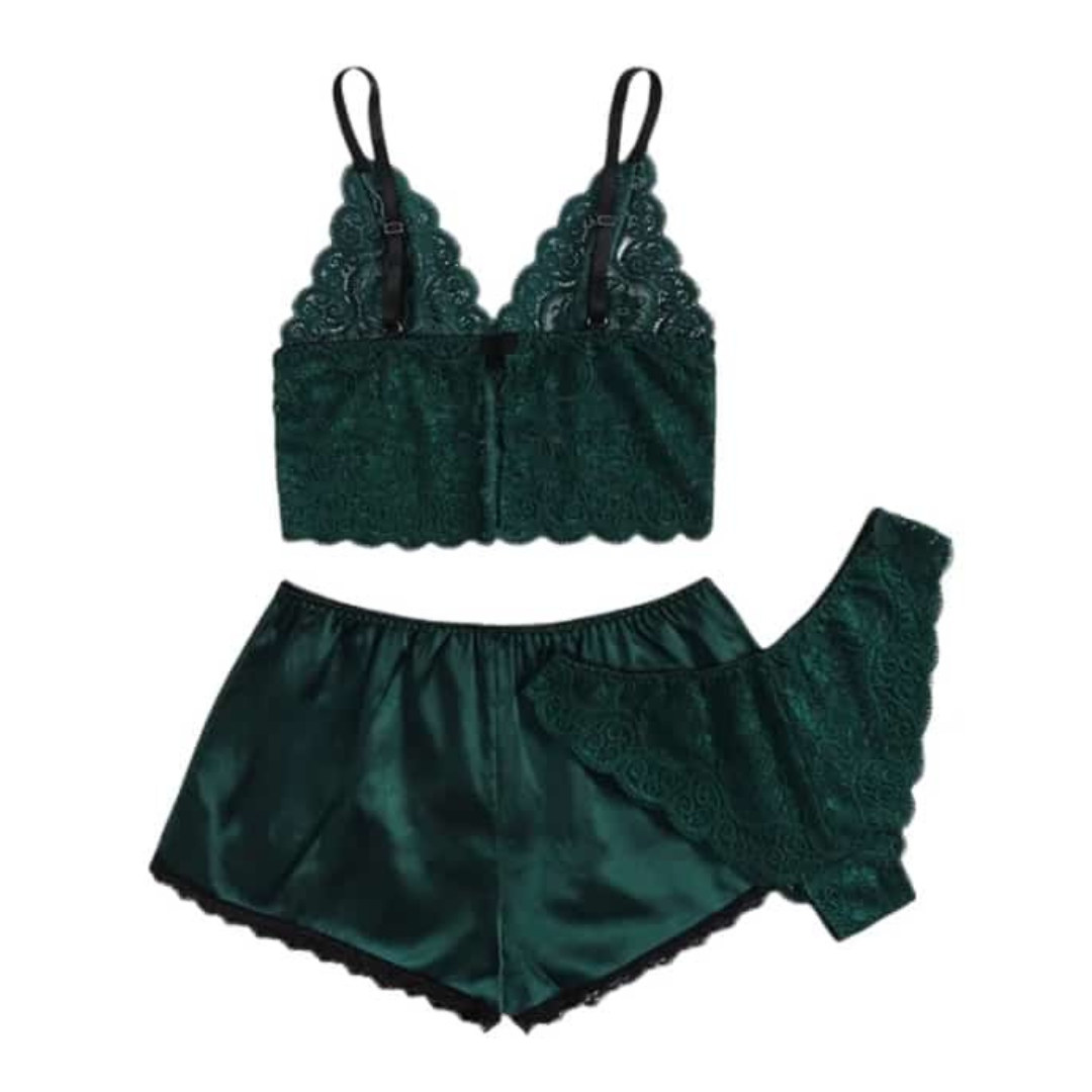 Ensemble 3 Pièces – Haut en Dentelle Style Spencer, Caleçon et Culotte