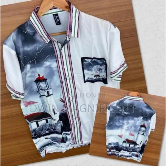 chemise à manches courtes a imprimé nautique