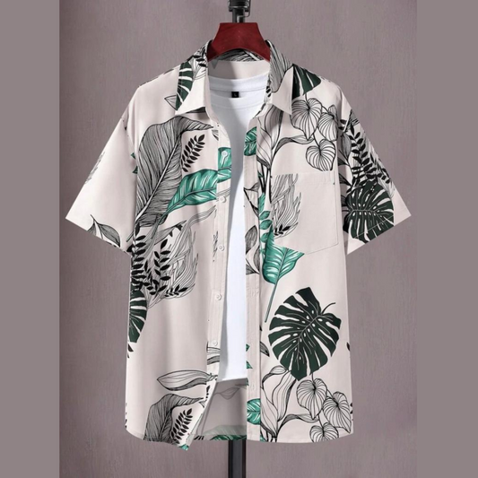 chemise à manches courtes a imprimé botanique