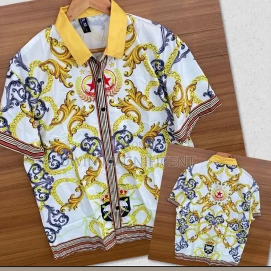 Chemise à col cubain et motifs ethniques