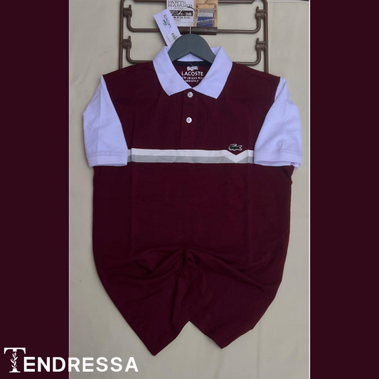 Élégance Distinguée: Polo Lacoste à Blocs de Couleur Blanc et Bordeaux, Luxe et Confort Exceptionnels