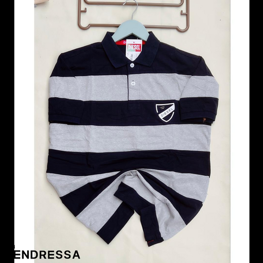Luxe Décontracté: Polo Diesel Rayé Bleu et Blanc, Élégance et Confort Inégalés