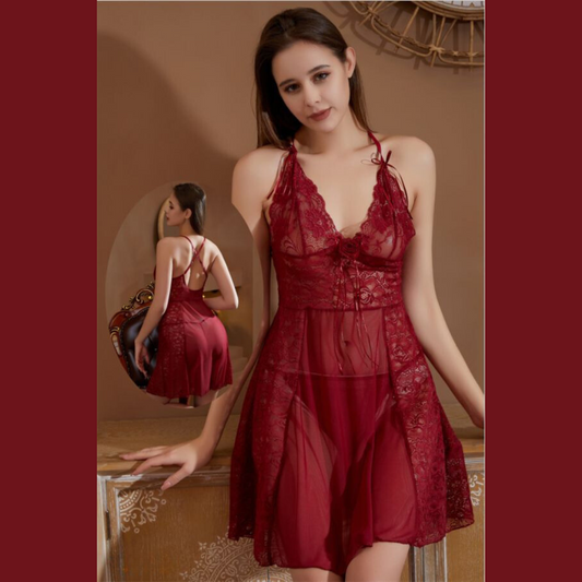 Mystère Bordeaux - Nuisette en Dentelle Fine