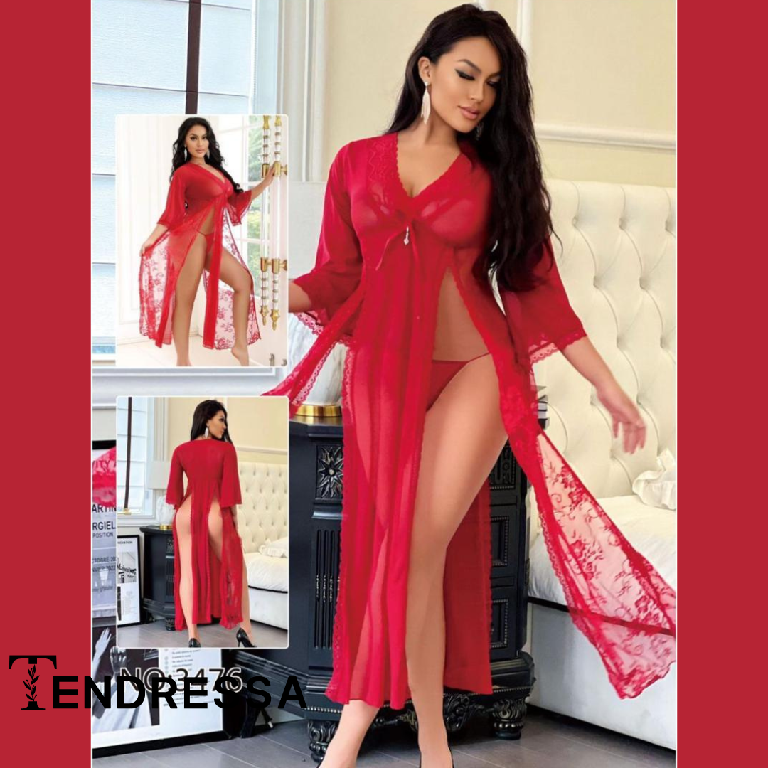 Robe de Nuit Longue en Dentelle Rouge