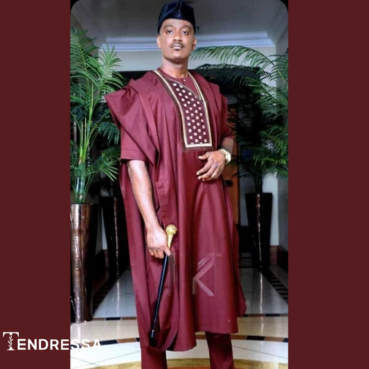 Ensemble 3 Pièces Homme – Boubou, Chemise & Pantalon Bordeaux | Élégance & Prestige