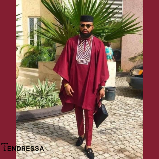 Tunique 3 Pièces Homme – Boubou Bordeaux | Élégance & Tradition