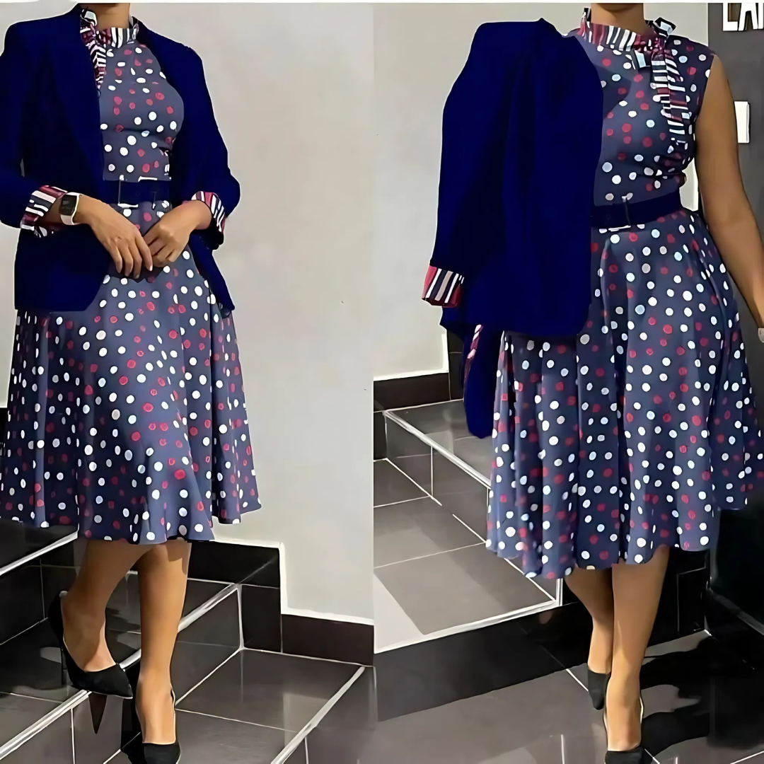 Ensemble Élégant à Pois Bleu Marine - Sophistication et Confort Réunis