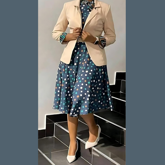 Ensemble Élégant à Pois Bleu Marine - Sophistication et Confort Réunis