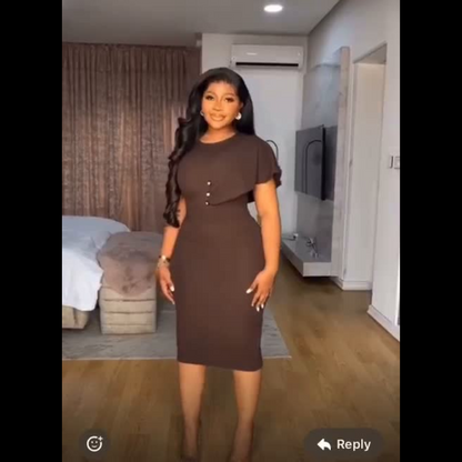 Robe Midi Marron Asymétrique - Élégance et Originalité à Portée de Main