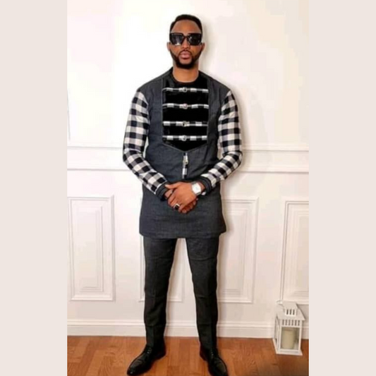 Tunique Homme Design Unique – Élégance Structurée & Motifs Carreaux | Style Avant-Gardiste