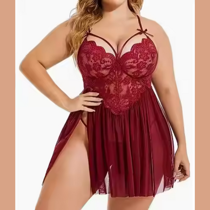 Nuisette Sexy en Dentelle & Voile Fendu – Glamour & Séduction