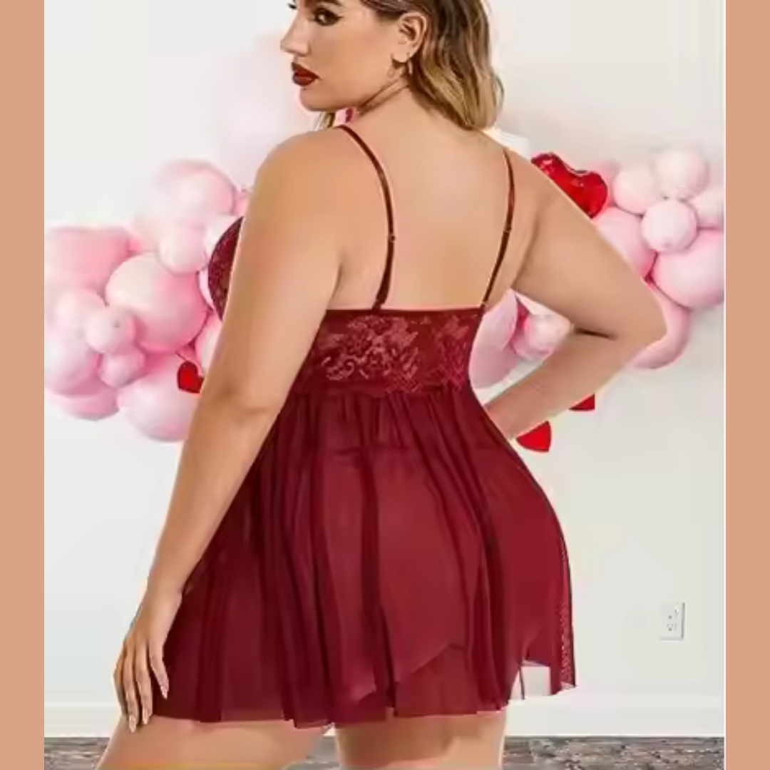 Nuisette Sexy en Dentelle & Voile Fendu – Glamour & Séduction