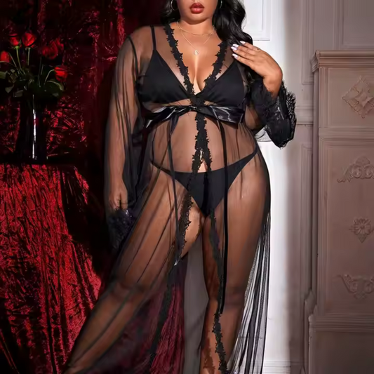 Robe de Chambre Sexy Longue en Voile Transparent – Élégance & Séduction (Sans dessous inclus)
