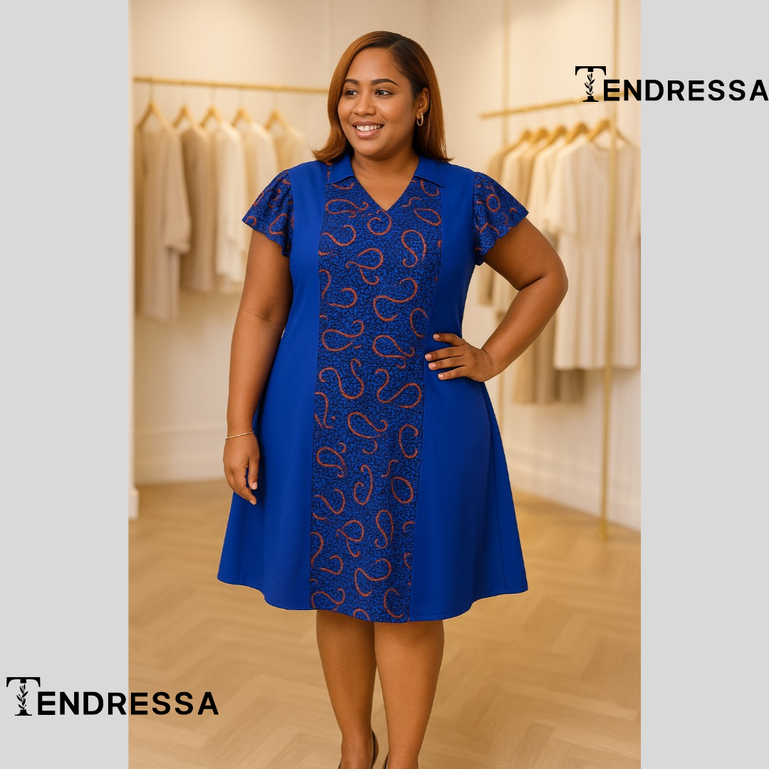 Robe Élégante Bleu Royal avec Imprimé – Confort & Style au Quotidien
