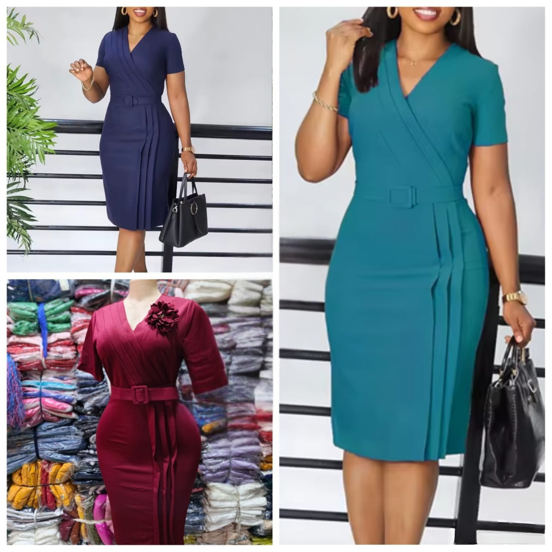 ✨ Robe Élégance Prestige – Coupe Croisée Ceinturée