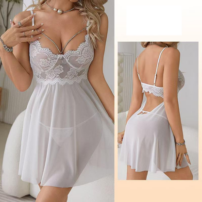 ✨ Nuisette Dentelle & Voile Transparent – Élégance Absolue