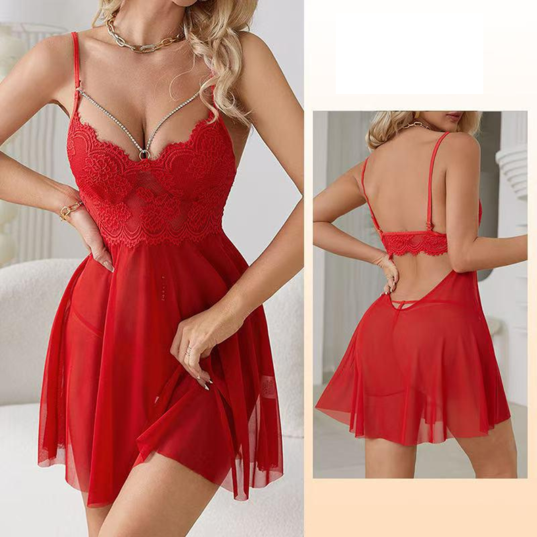 ✨ Nuisette Dentelle & Voile Transparent – Élégance Absolue