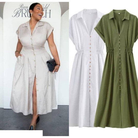 Robe Chemise Longue à Boutons – Élégance & Confort au Quotidien
