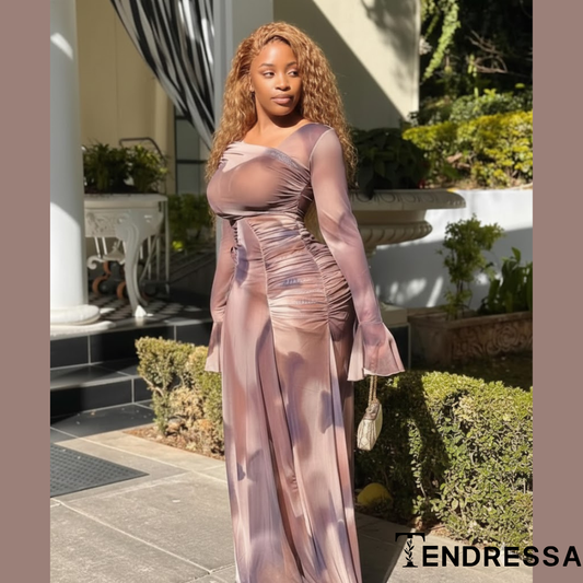 Robe Longue Nude Translucide – Luxe & Féminité