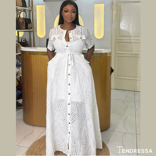 Robe Longue Dentelle Blanche “Divine Élégance” – Chic Féminin & Confort Absolu