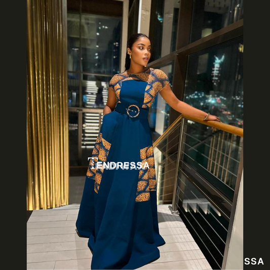 Robe Longue Élégance Royale “Midnight Prestige” – Style Chic & Détails Africains Raffinés