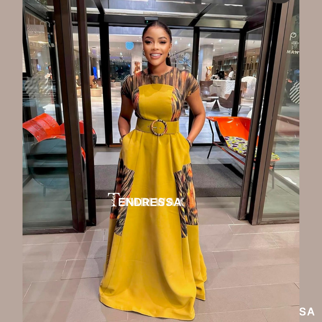 Robe Longue Luxe “Golden Queen” – Élégance Africaine & Silhouette Sublimée