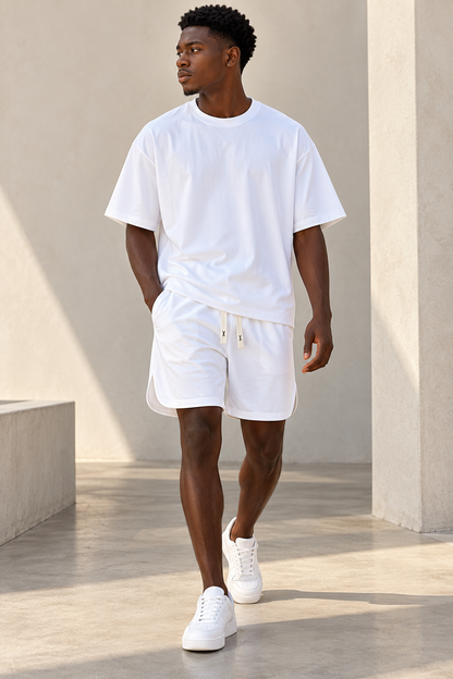 Ensemble homme t-shirt oversize et short fendu blanc - Tendressa