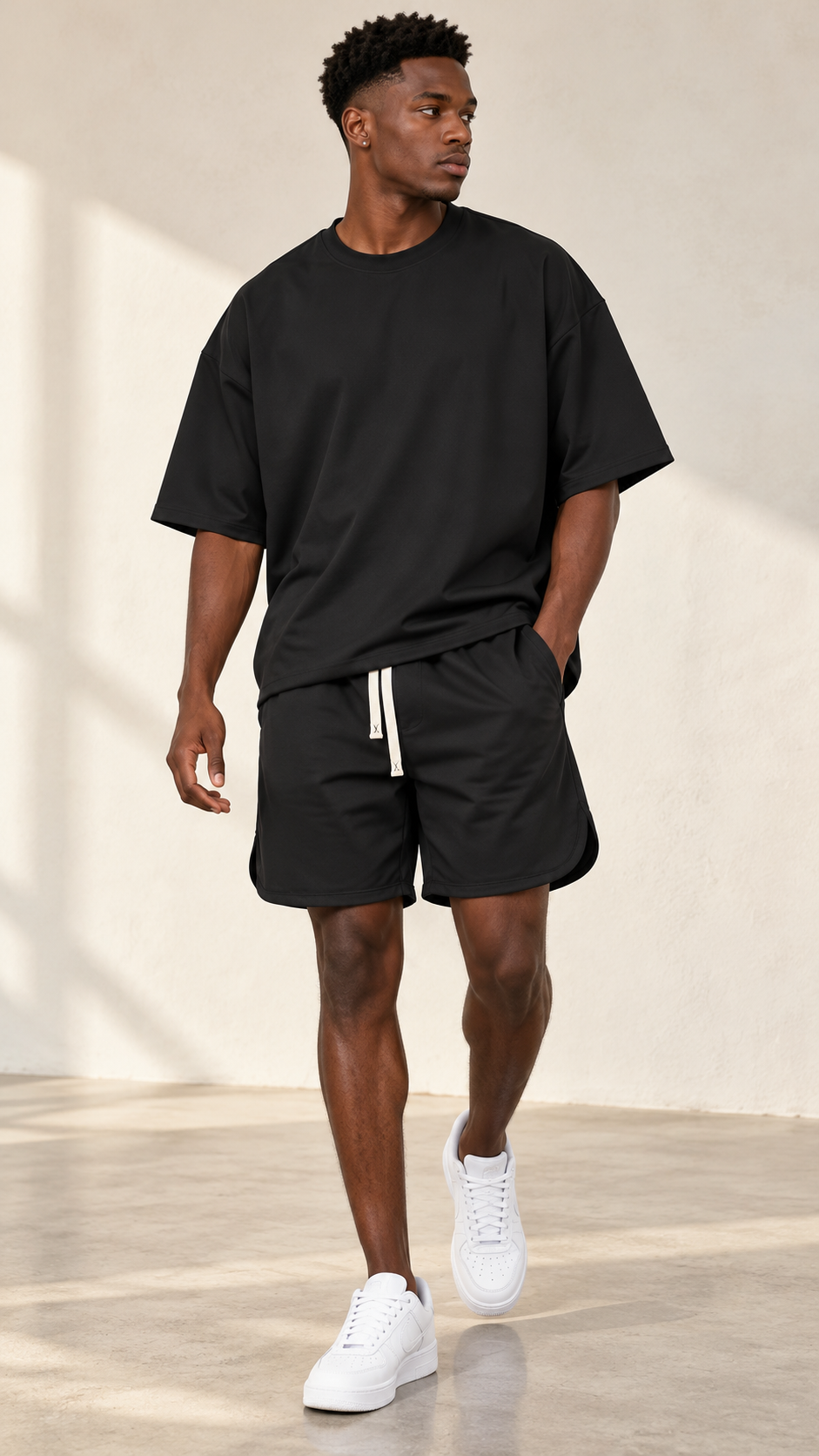 Ensemble homme t-shirt oversize et short fendu noir - Tendressa
