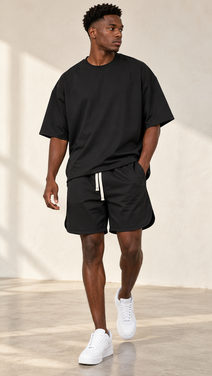Ensemble homme t-shirt oversize et short fendu noir - Tendressa