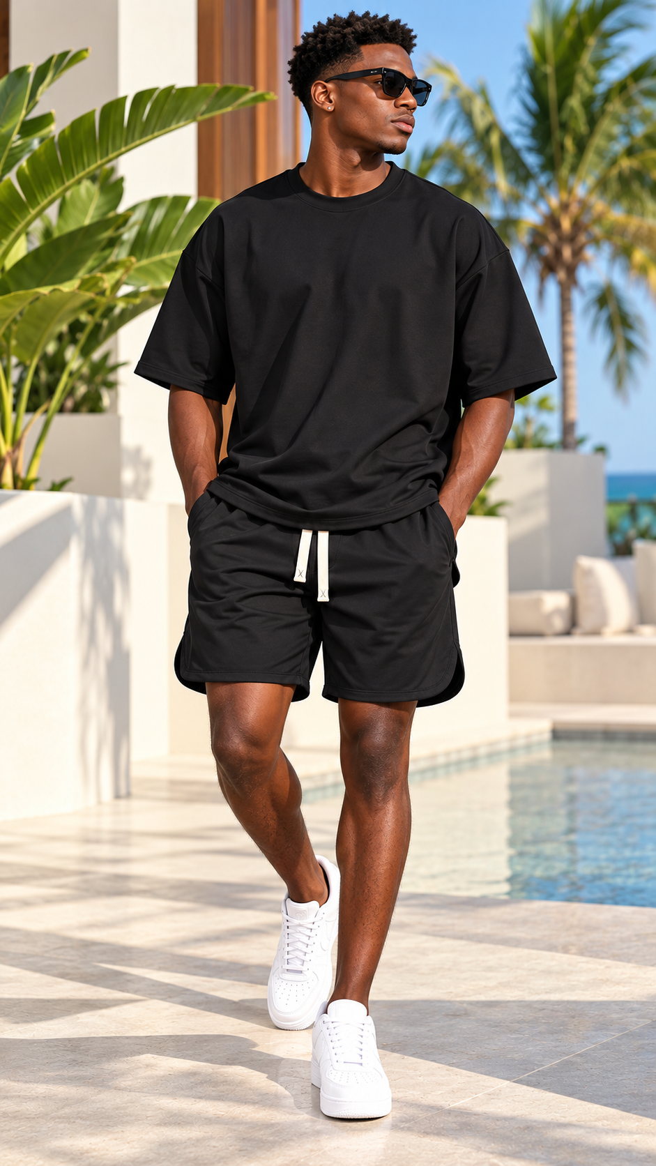 Ensemble t-shirt oversize et short noir porté - Tendressa Abidjan