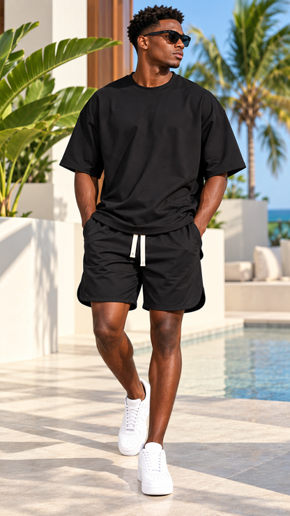 Ensemble t-shirt oversize et short noir porté - Tendressa Abidjan