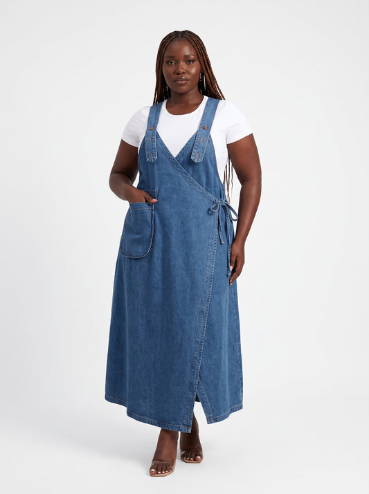 Robe salopette longue en jean à poche