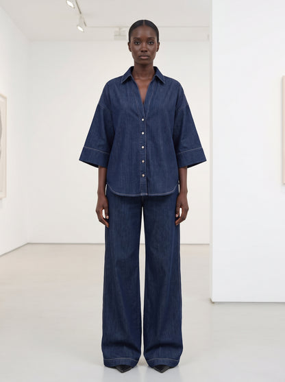 Ensemble en jean chemise oversize et pantalon large Tendressa - vue 5
