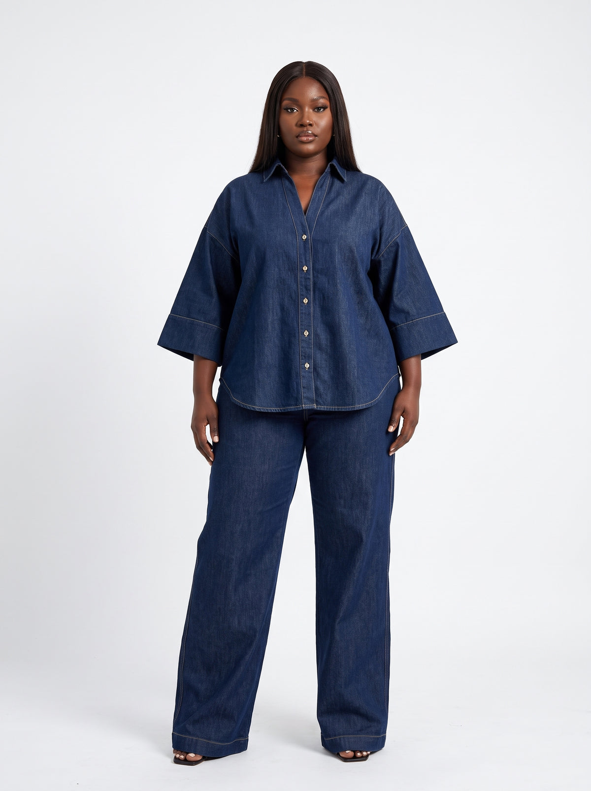 Ensemble en jean chemise oversize et pantalon large Tendressa - vue 4