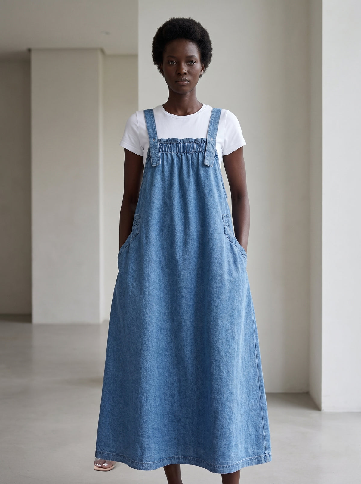 Salopette longue en jean à bustier froncé Tendressa - vue 3