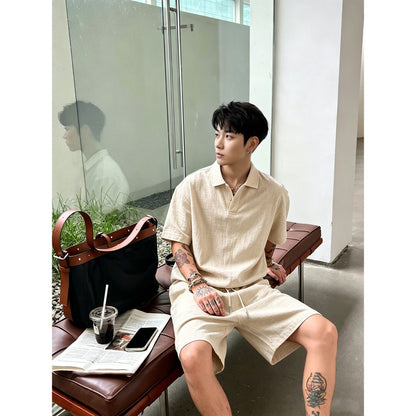 Ensemble homme polo texturé et short à cordon
