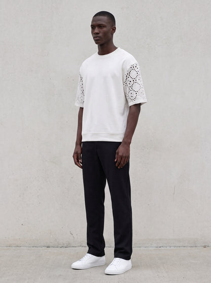 Ensemble Homme Blanc - T-shirt et Pantalon, Manche Ajourée