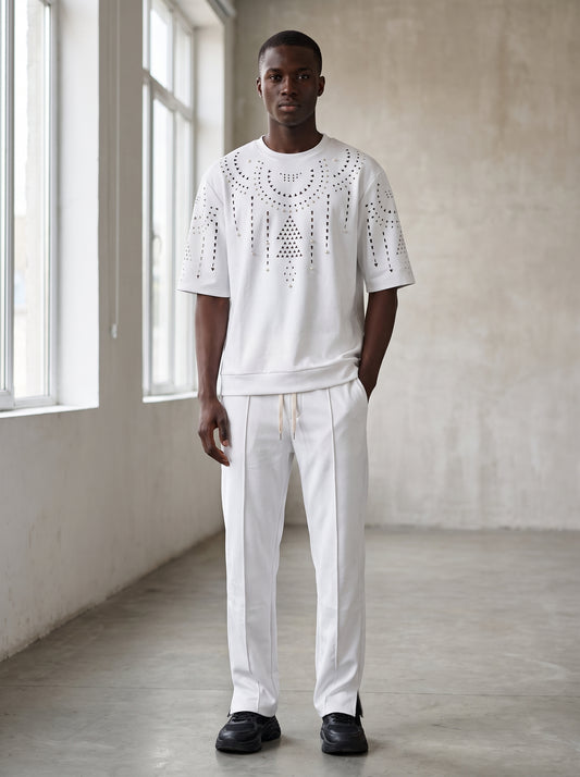 Ensemble Homme - T-shirt et Pantalon, Perforations et Perles