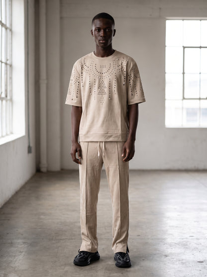 Ensemble Homme - T-shirt et Pantalon, Perforations et Perles