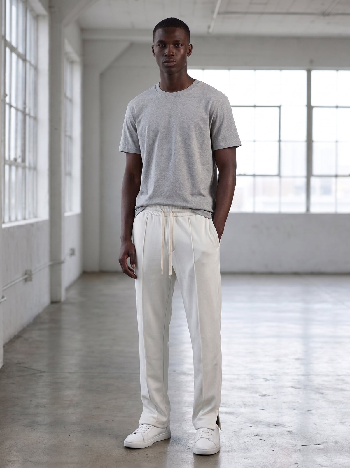 Ensemble Homme Blanc - T-shirt et Pantalon, Manche Ajourée