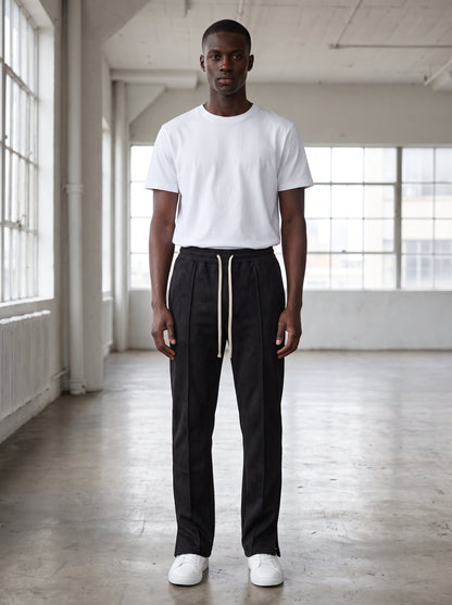 Ensemble Homme Noir - T-shirt et Pantalon, Perforations et Perles