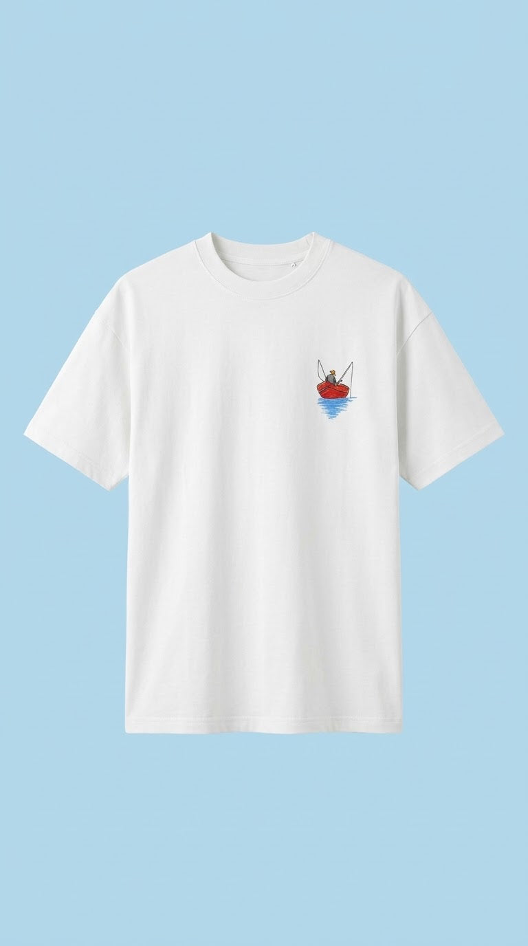 T-shirt oversize pêcheur blanc, vue de face